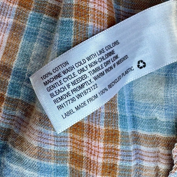 Universal Thread Blue/Tan Plaid Gauzy Cotton Button-Up Shirt Chest Pocket SizeXS - Picture 5 of 11